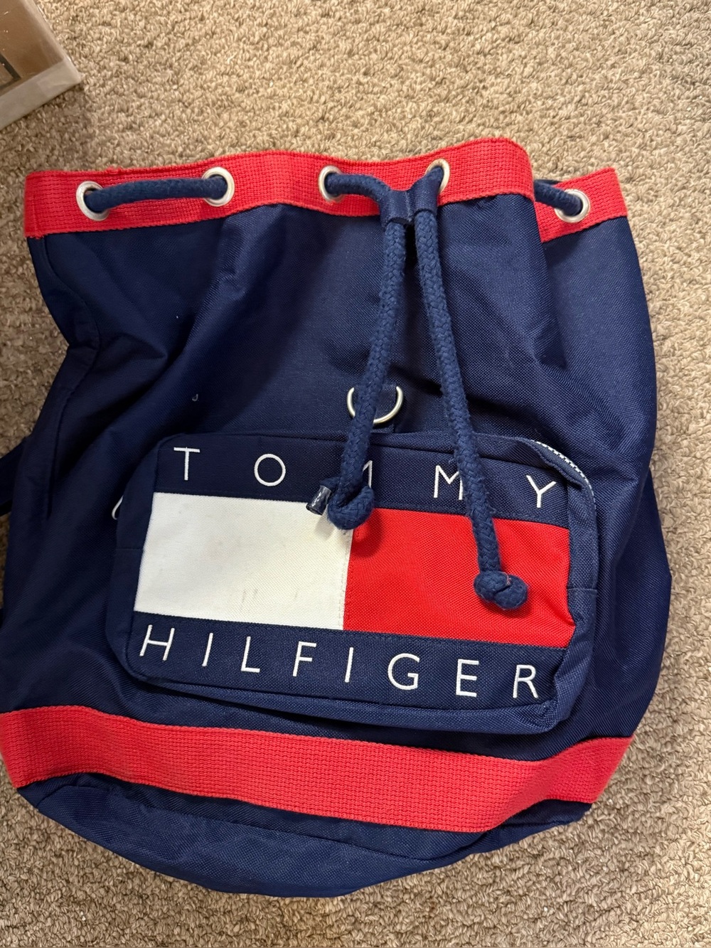 Tommy Hilfiger Navy and Red Drawstring Tote